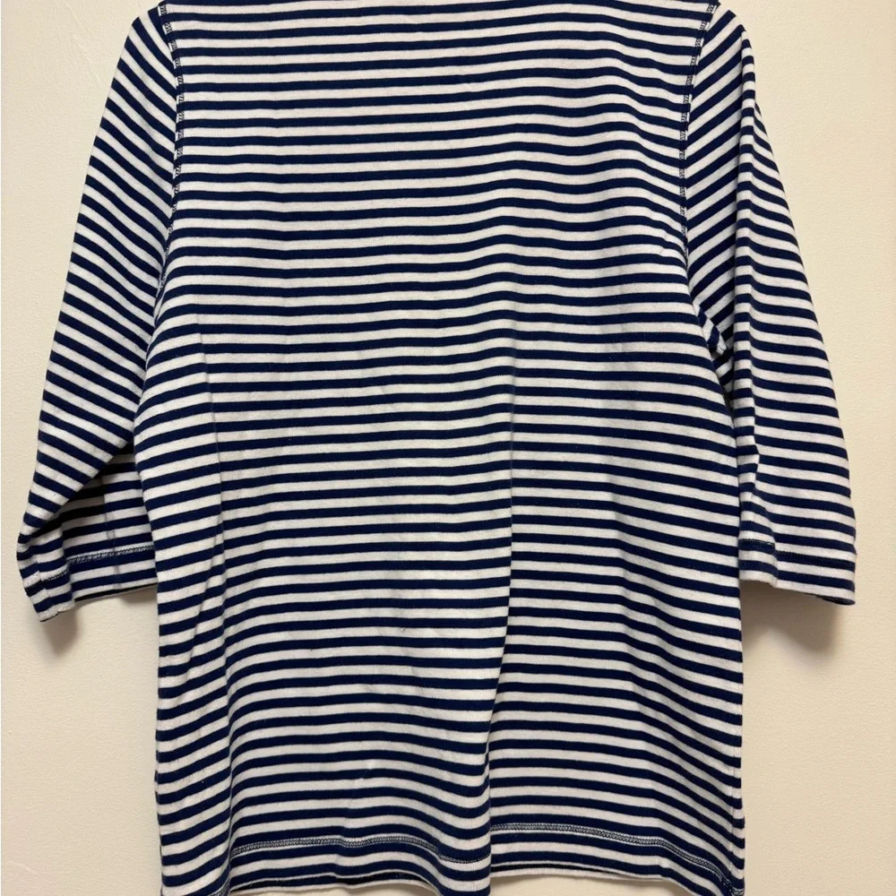 Kim Rogers Navy and White Striped Tee with Red Trim - Picture 3 of 3